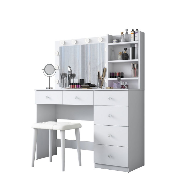 Hanah Home Mesa de Maquillaje con 10 Focos y Puff Blanco Hanah Home Mesa de Maquillaje con 10 Focos y Puff Blanco